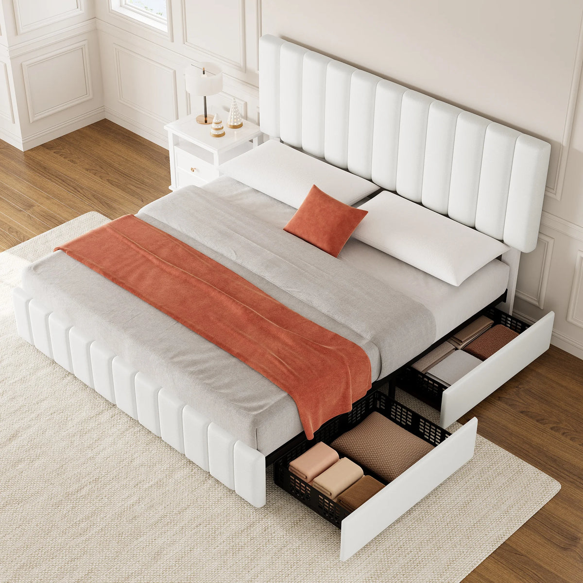 GAOMON Upholstered Platform Bed With Storage Drawers And Adjustable Headboard
