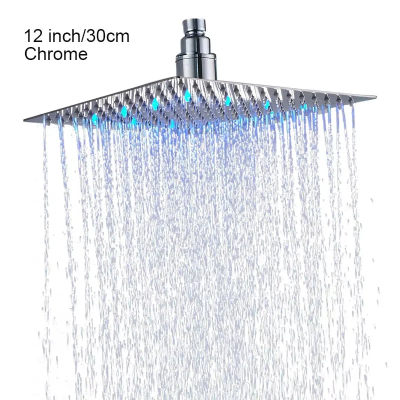 FMHJFISD LED Stainless Steel Rainfall Shower Head Water Saving