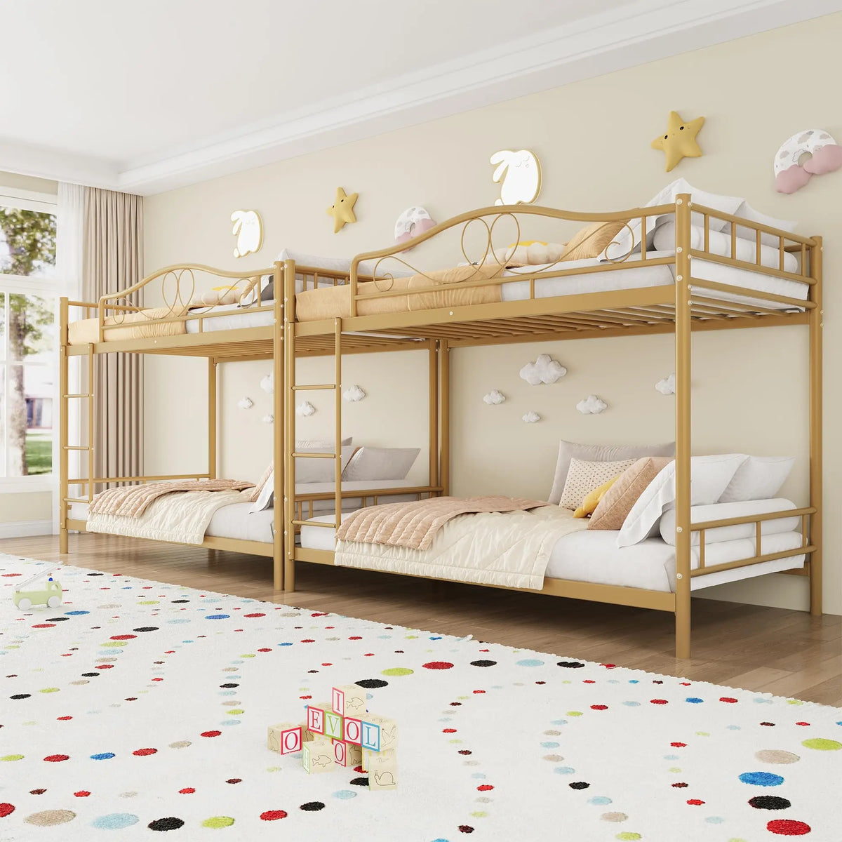 GarveeLife Twin Over Twin Metal Bunk Bed With Guardrail And Ladder
