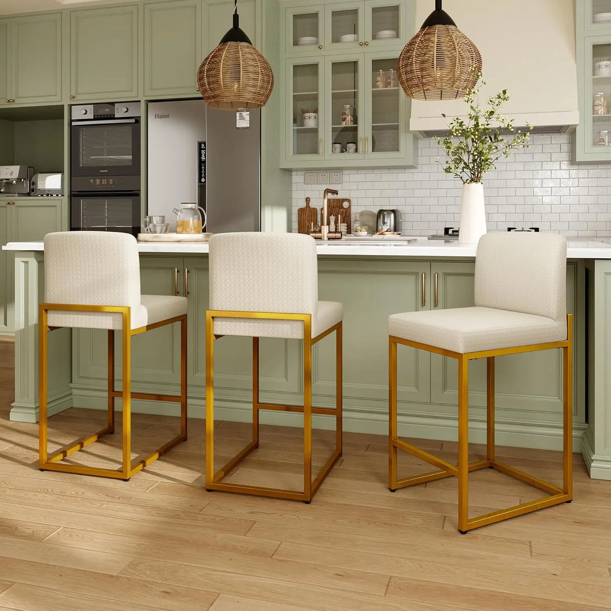 Bar Stool Set Of 3 With Back Faux Leather Upholstery