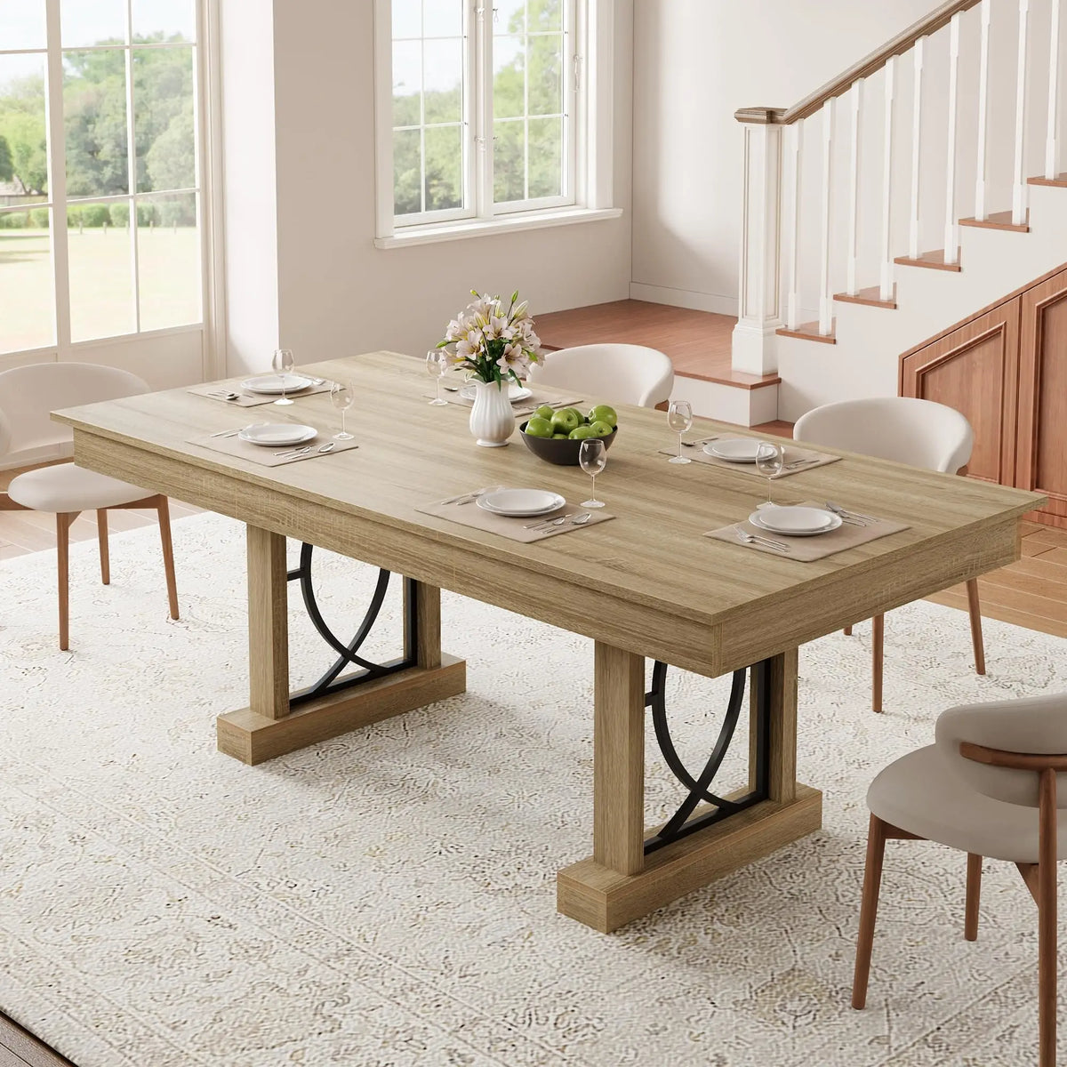 HobbyLane Rustic Wood Dining Table With Storage Drawers