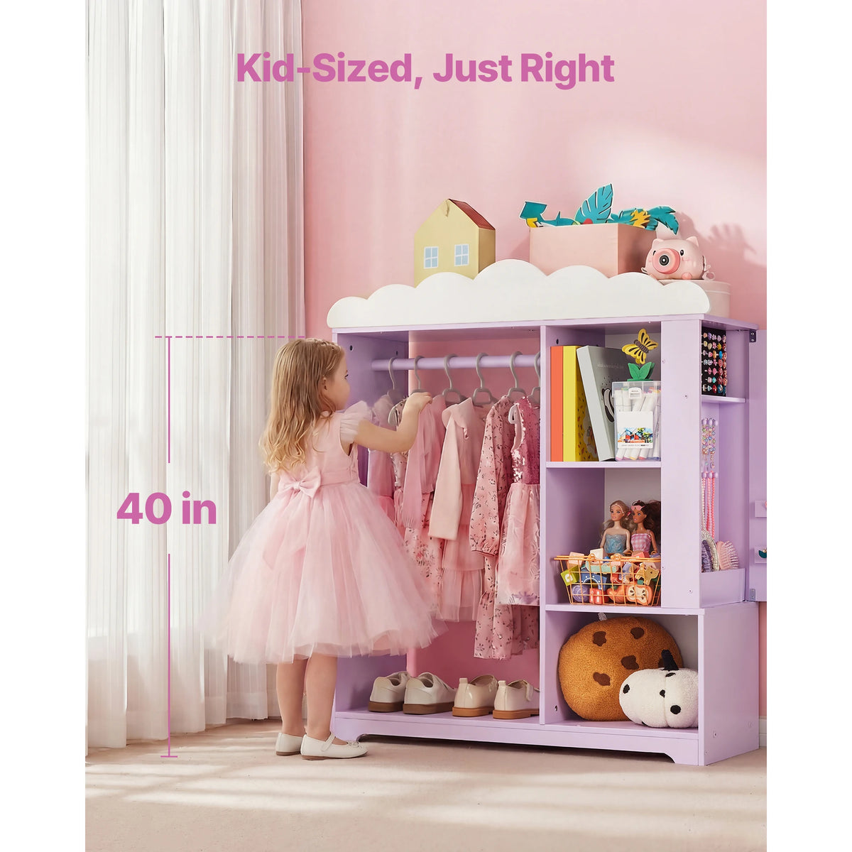 SucceBuy Kids Dress Up Wardrobe Closet With Mirror And Shelves