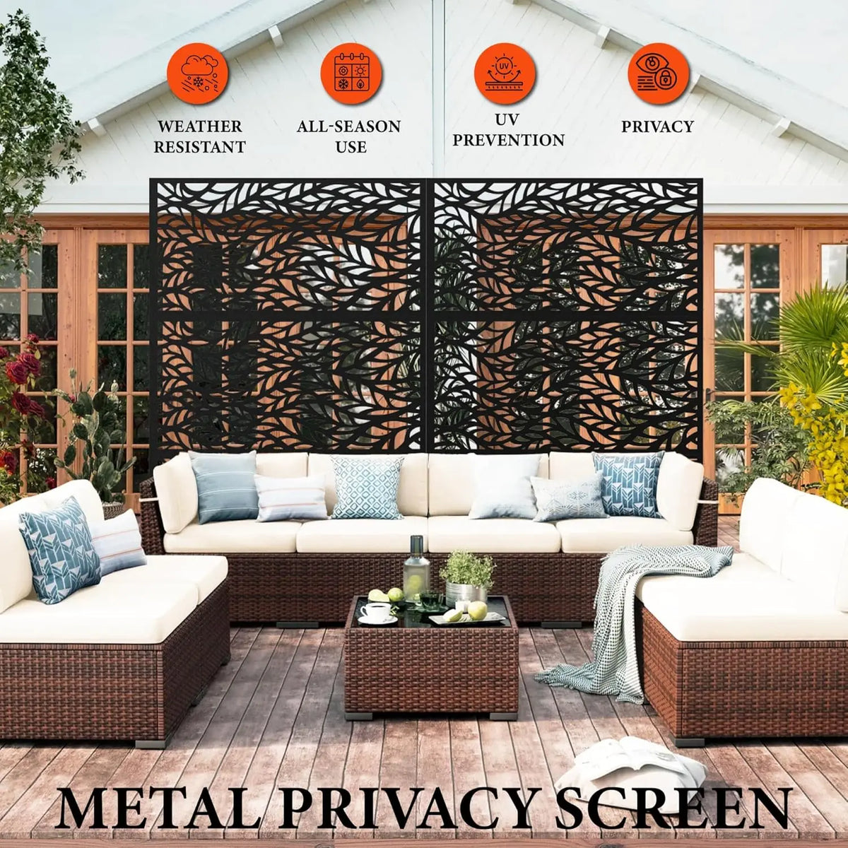 Freestanding Metal Privacy Screen Panel, 3-Panel Outdoor Decorative Divider with Stand,Weatherproof Fence for Patio Garden Deck