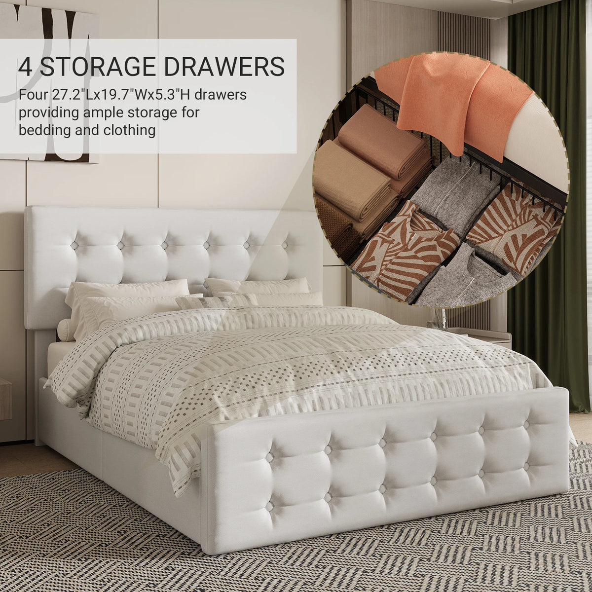 GAOMON Upholstered Platform Bed Frame With Storage Drawers