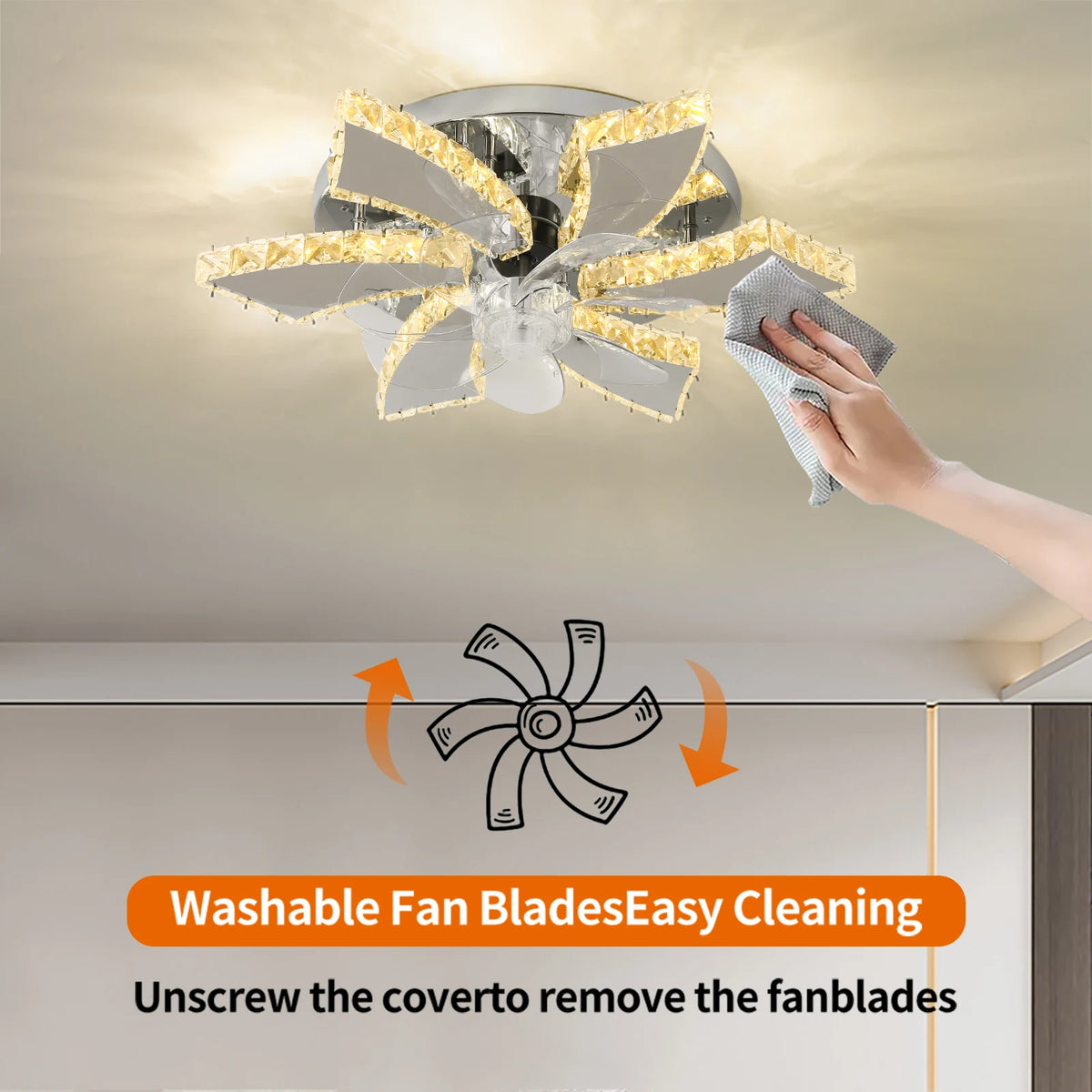 LED Ceiling Fan Lamp Chandelier Retractable Blades Pendant Fan Light Modern Decor Lustre Fixture Living Dining Room Chandelier