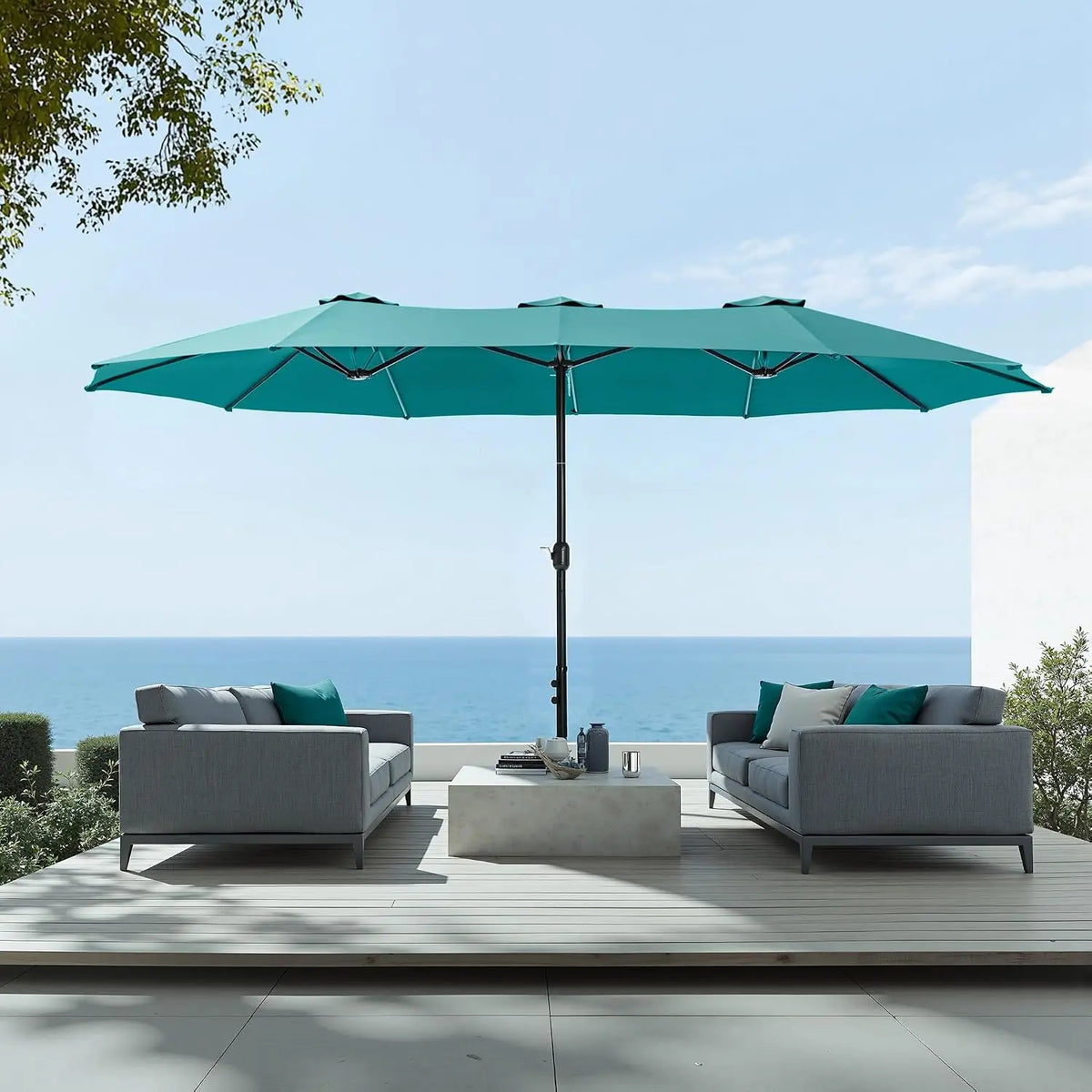 Rectangular Market Patio Umbrella Stainless Steel Frame Heavy Duty Base Included