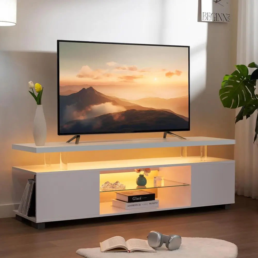 Modern LED TV Stand With Storage And Entertainment Center