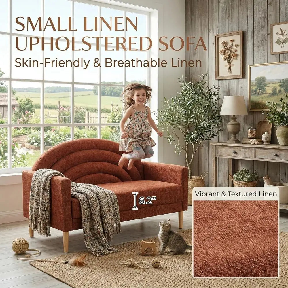 Compact Linen Upholstered Loveseat Sofa for Small Spaces