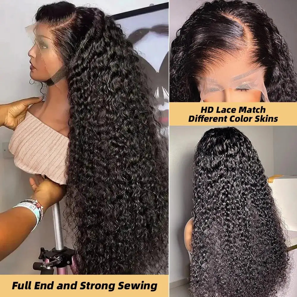 QZOQZO Brazilian Deep Wave Lace Front Wig With Human Hair