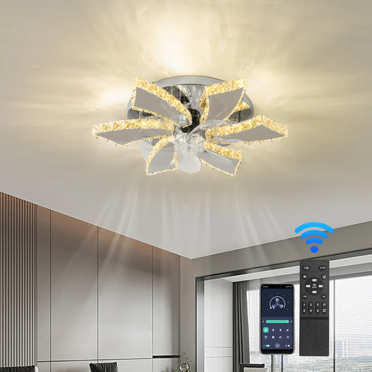LED Ceiling Fan Lamp Chandelier Retractable Blades Pendant Fan Light Modern Decor Lustre Fixture Living Dining Room Chandelier