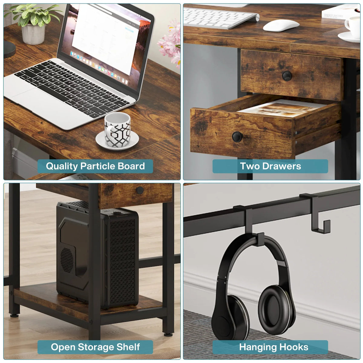 Tribesigns Two Person Computer Desk With Drawers And Storage Shelves