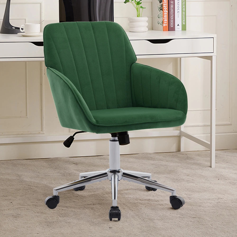 Orraves Adjustable Velvet Office Chair Ergonomic Swivel Desk Chair With Gold Base Comfy Backrest Seat For Home Bedroom Long Time Sitting