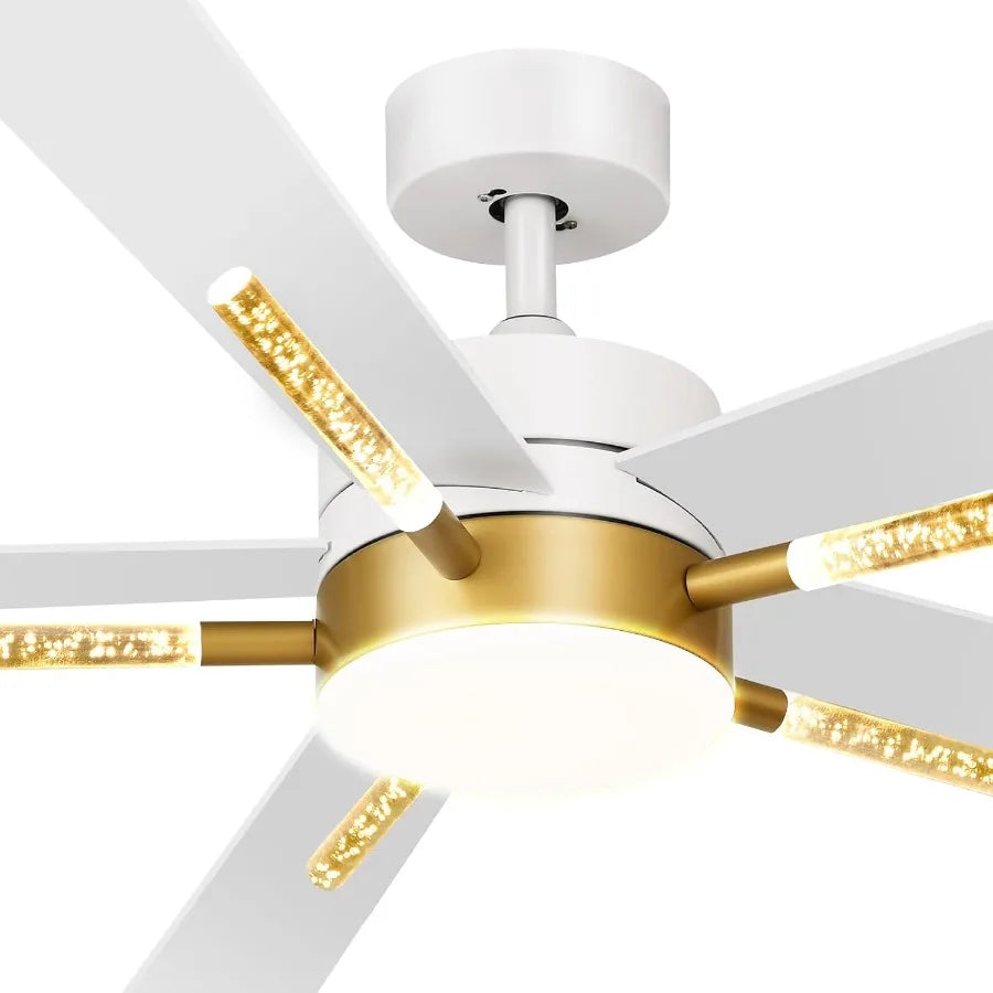 Modern 5-Blade Ceiling Fan Light With Crystal Rod Design Remote