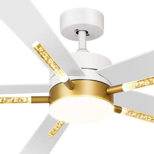 Modern 5-Blade Ceiling Fan Light With Crystal Rod Design Remote