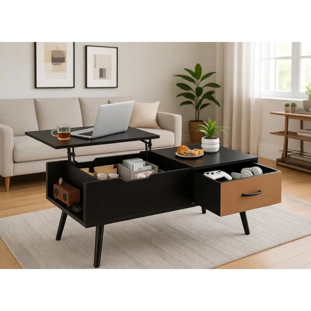 Lift Top Coffee Table Storage Shelf Hidden Compartment Living Room