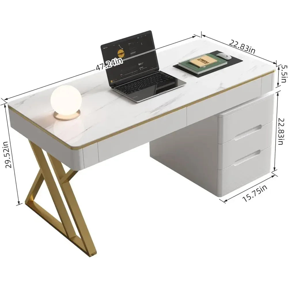White Tempered Glass Top Gaming Desk - Thickened Lacquered Wooden Office Desk for Home or Work - PC and Writing Desk (Z-105)