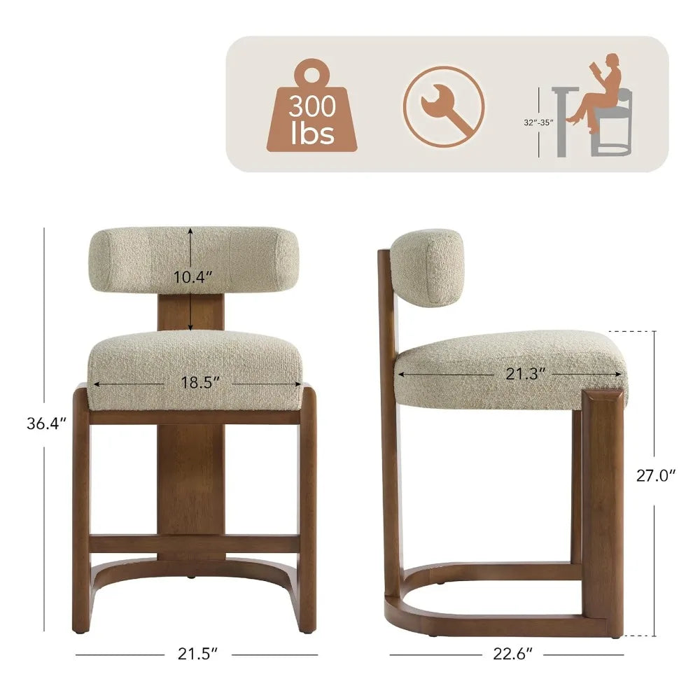 Modern Bar Stools Set Of 2 Upholstered With Wood Legs