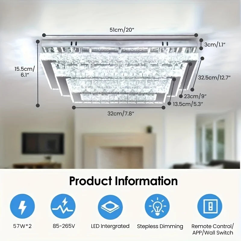FRIXCHUR Modern Crystal LED Dimmable Stainless Steel Ceiling Light