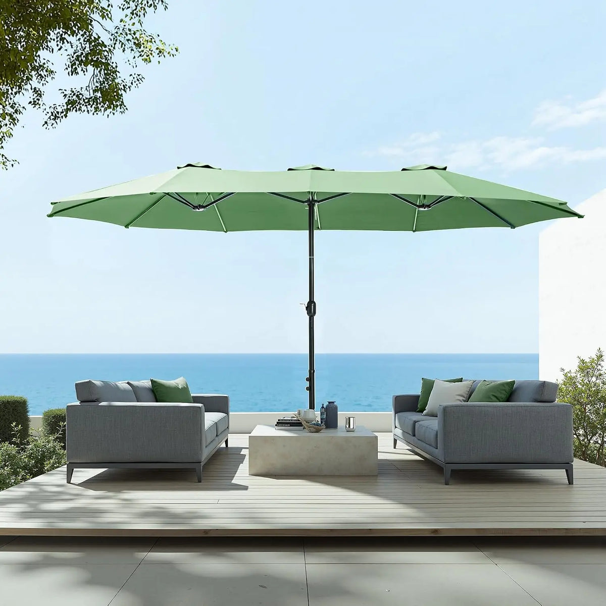 Rectangular Market Patio Umbrella Stainless Steel Frame Heavy Duty Base Included