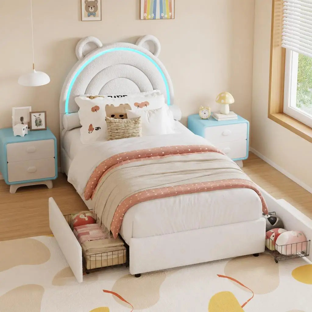GarveeLife Princess Platform Bed With Storage Drawers And LED Lights