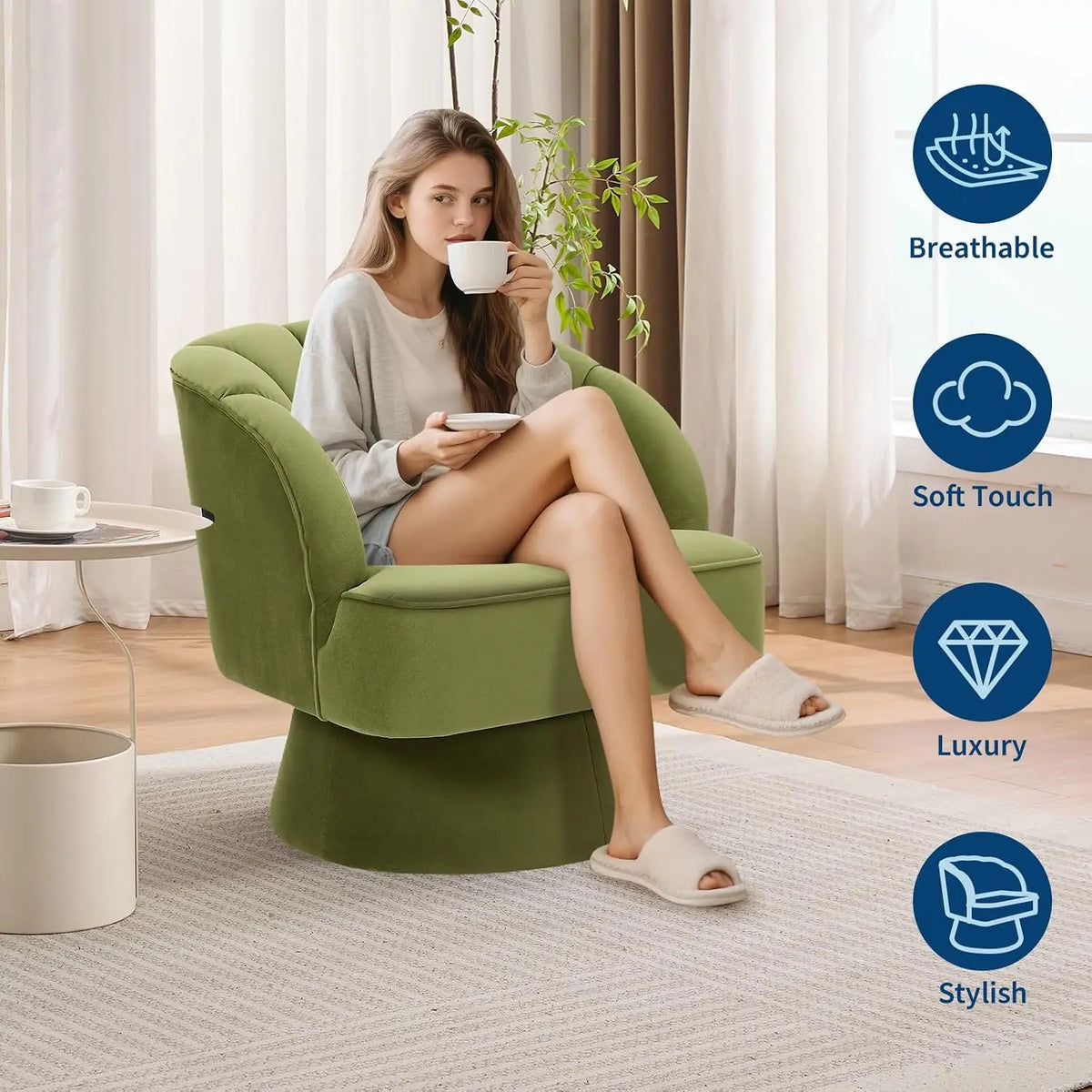Garvee Swivel Open Back Chair Modern Designer Office Chair 360° rotation Bedroom Wheels Bar Camping Office Chair for Vanity Reading for living room, bedroom.