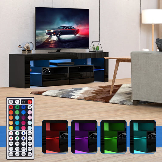 QiaoShiRen 71 Inch Modern Black LED TV Stand With Storage