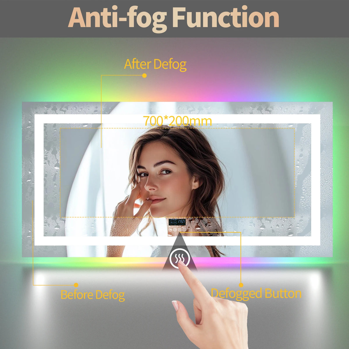 Wisfor LED Bathroom Mirror With Lights Anti Fog RGB Backlight