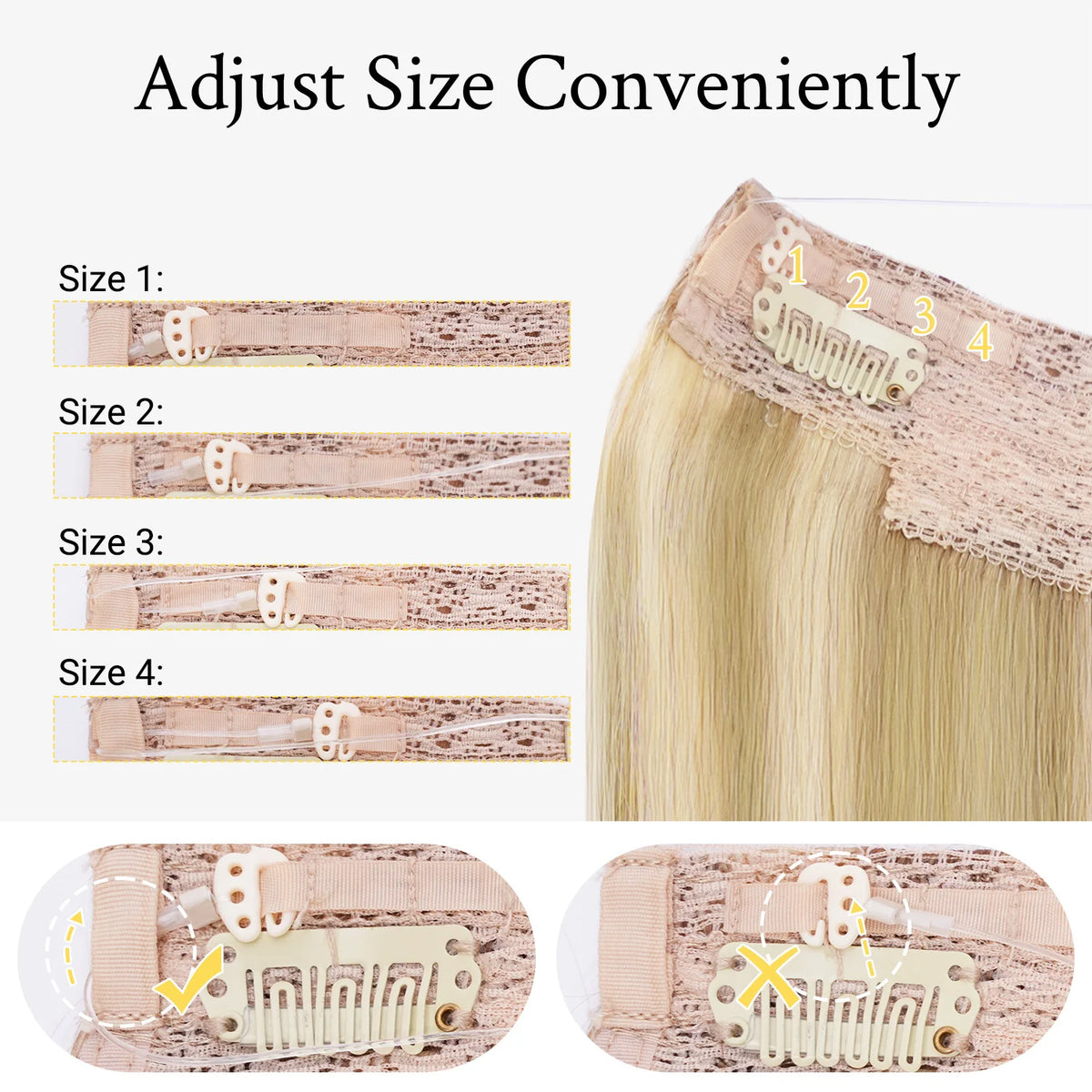 Sunmofavo Invisible Wire Halo Hair Extensions 100% Remy Human Hair Fish Line with 4 Anti-slip Secure Clips Golden Blonde Highlights Seamless Hairpiece for Women Daily Party Occasion Wear Instant Volume