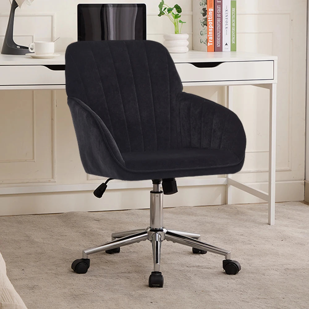 Orraves Adjustable Velvet Office Chair Ergonomic Swivel Desk Chair With Gold Base Comfy Backrest Seat For Home Bedroom Long Time Sitting