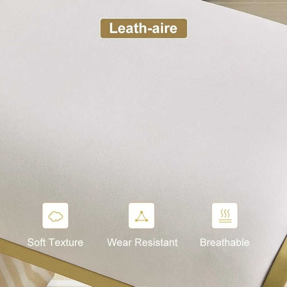 Modern Vanity Stool With Breathable Leathaire Upholstery Stainless Steel Frame