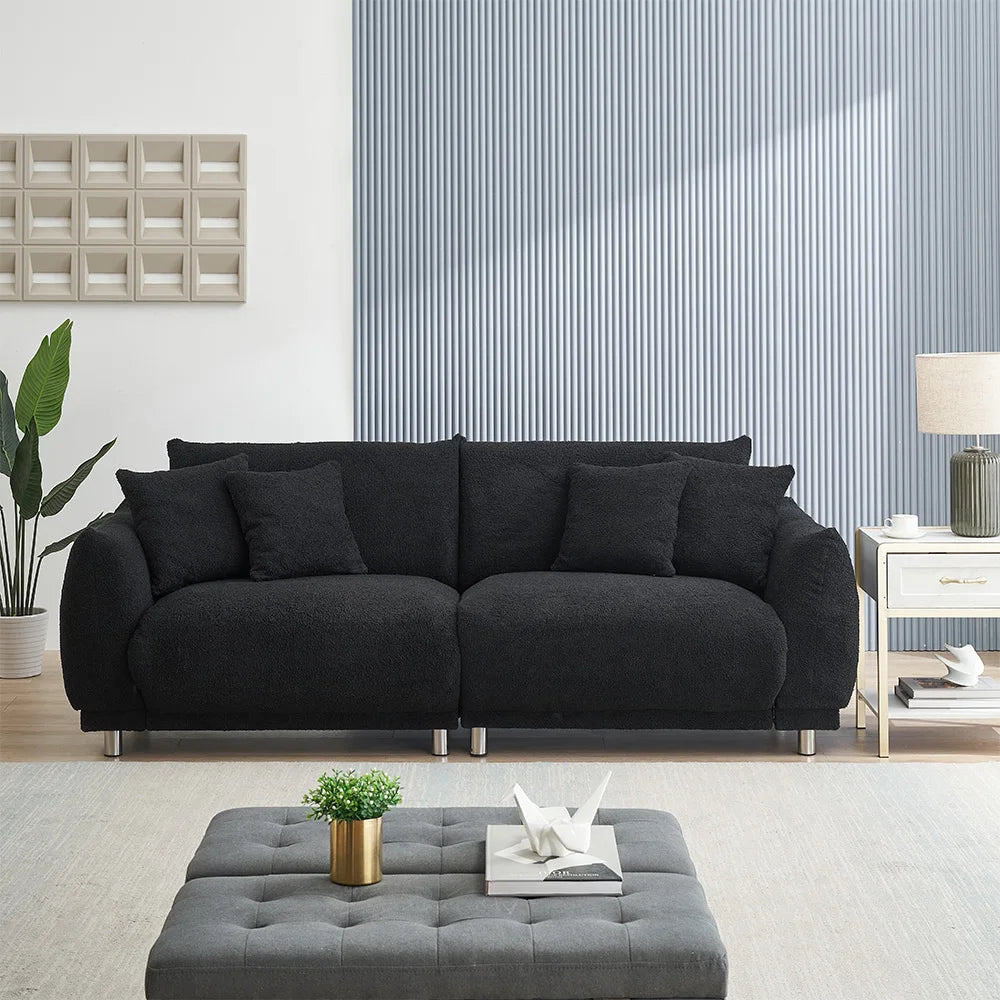 Modern Teddy Fleece Loveseat Sofa With Four Comfortable Throw Pillows