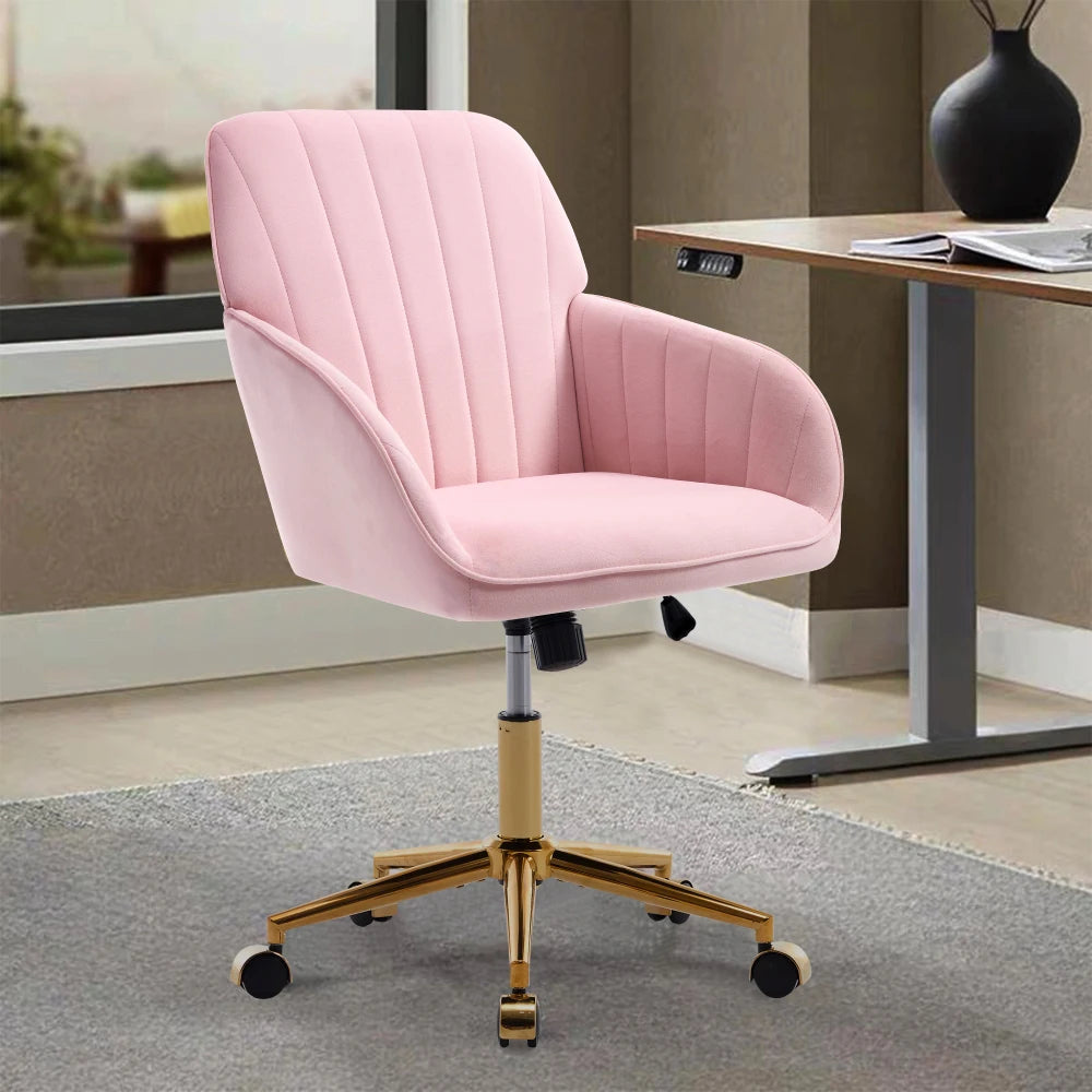 Orraves Adjustable Velvet Office Chair Ergonomic Swivel Desk Chair With Gold Base Comfy Backrest Seat For Home Bedroom Long Time Sitting