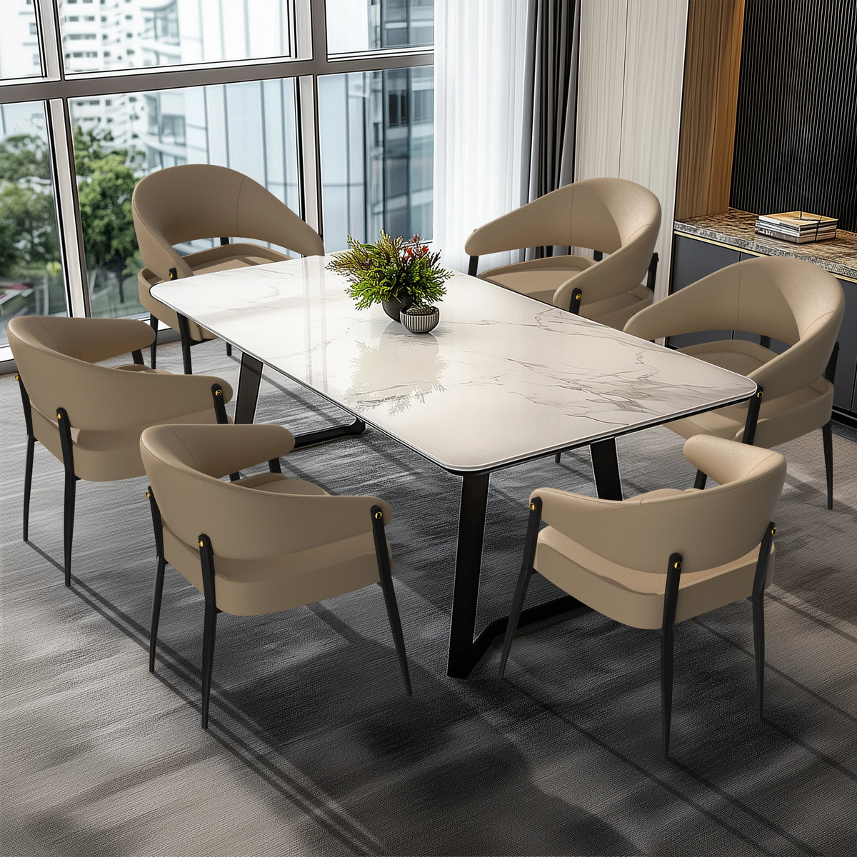 Modern Luxury Kitchen Dining Chairs Set Microfiber Leather Upholstered Finish