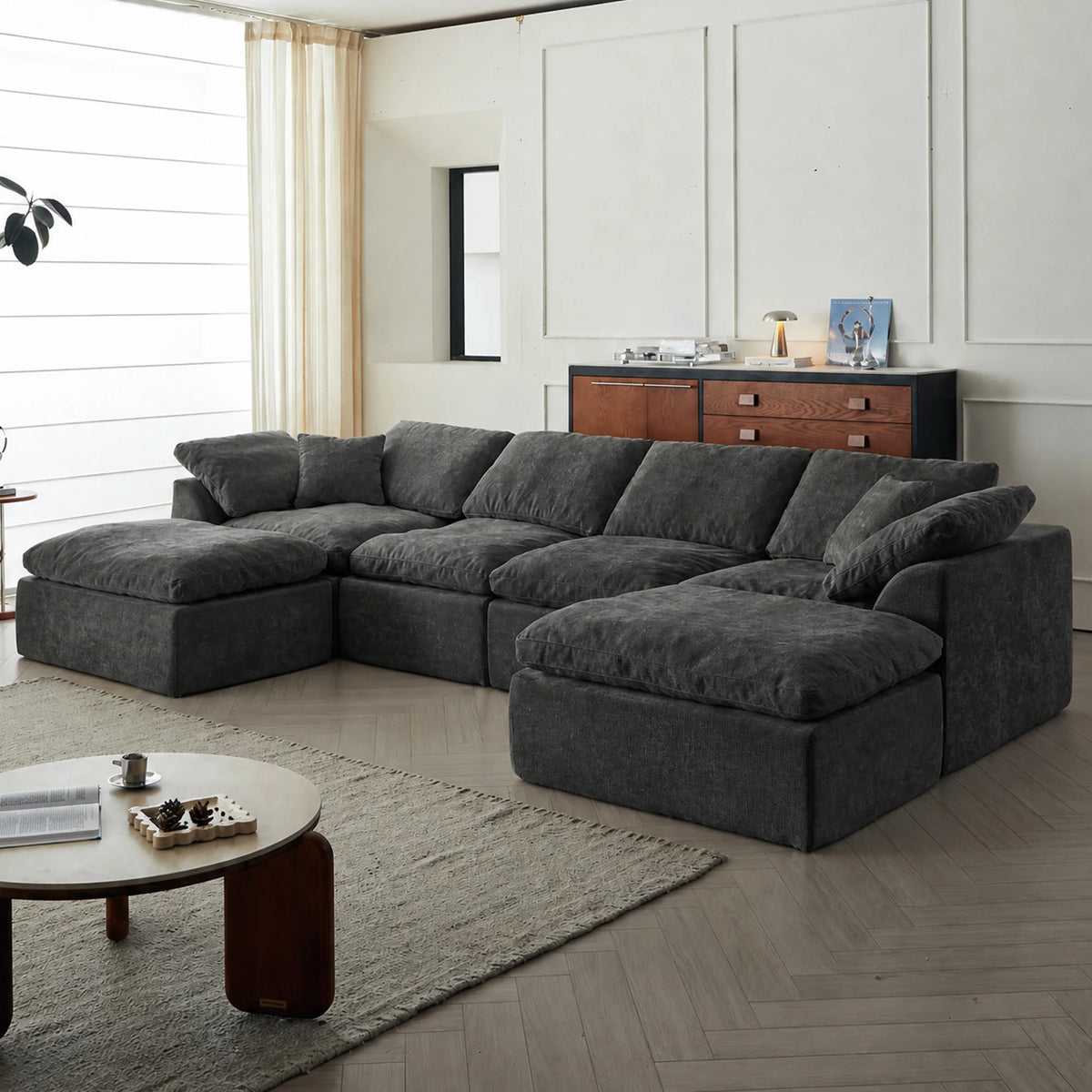 Yeflixvrau Modern U Shaped Cloud Sectional Sofa With Removable Cushions