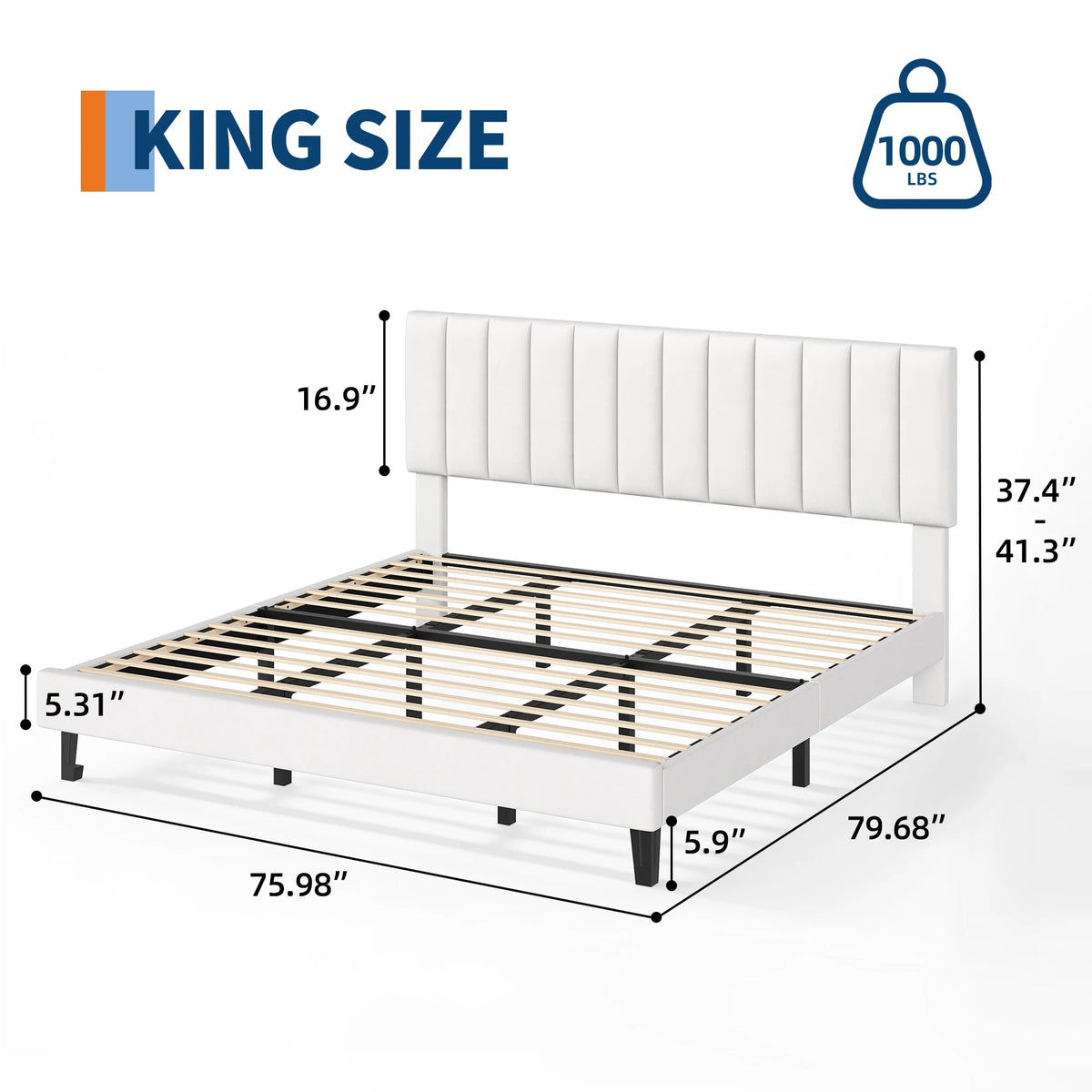 GAOMON Velvet Upholstered Platform Bed Frame With Adjustable Tufted Headboard