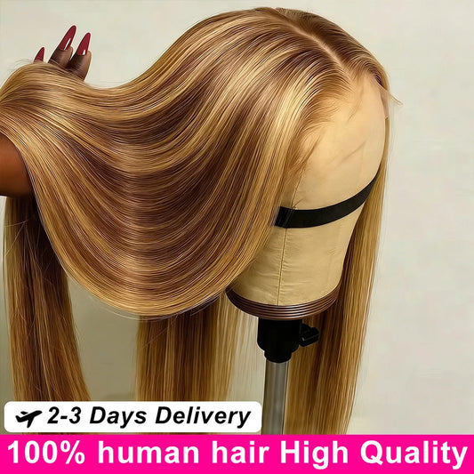 30 40 Inch Highlight Ombre Bone Straight Human Hair Wig Colored 13x6 HD Lace Frontal Wig 360 Full Lace Front Human Hair Wigs