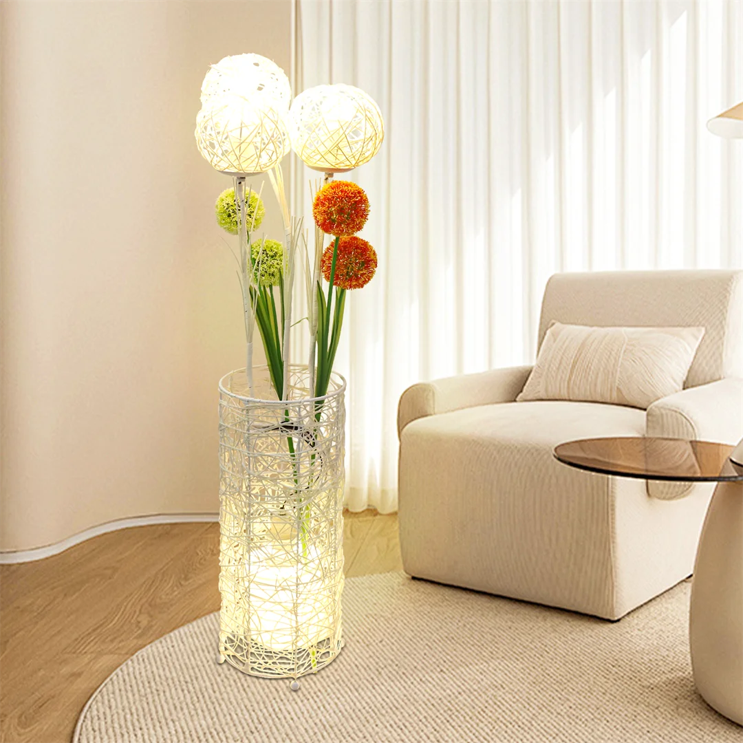 LUVODI Modern Rattan Floor Lamp Tall Standing Decorative Lighting for Living Room Bedroom Home Decor
