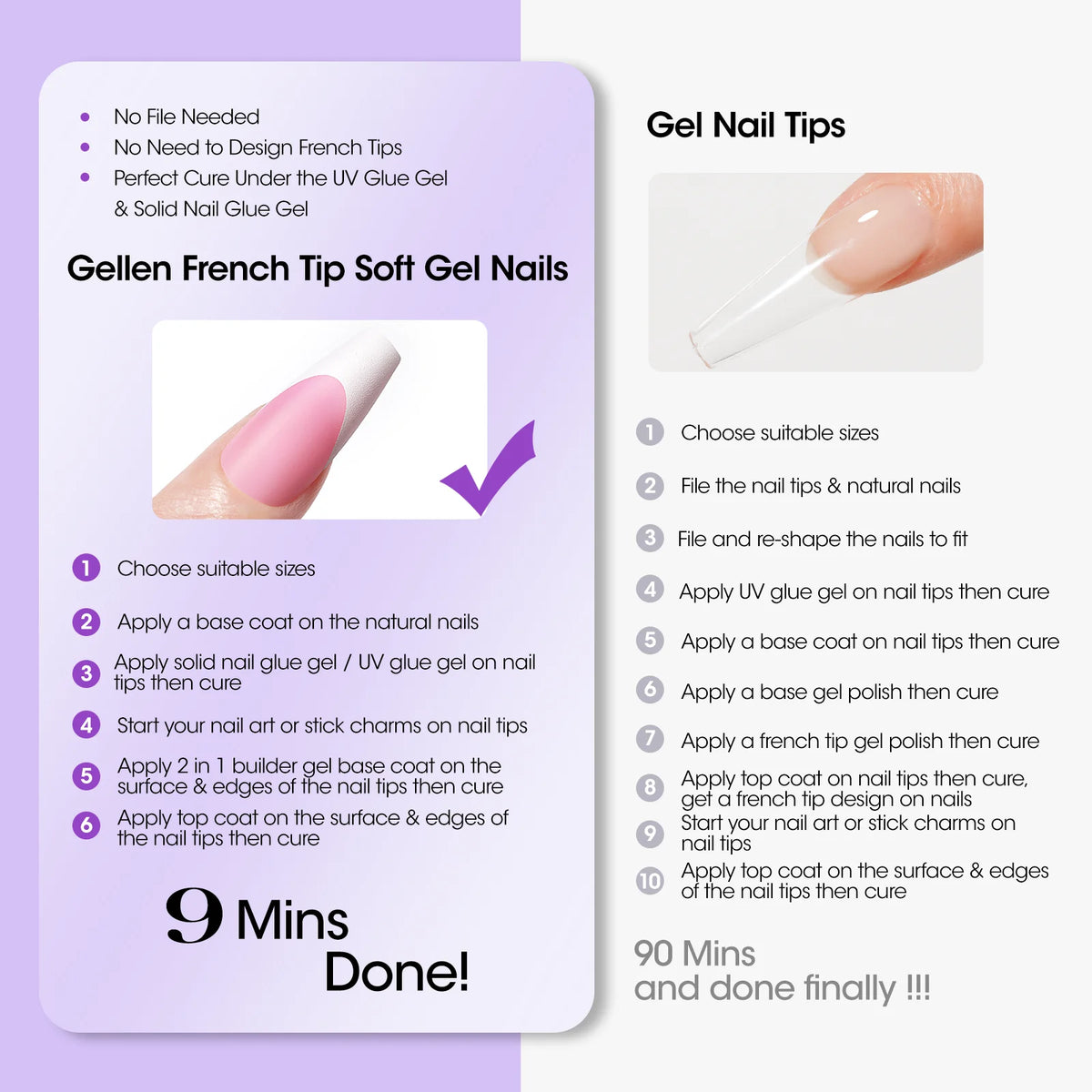 GELLEN Gel Nail Kit With Press On Nails French Tip UV Lamp