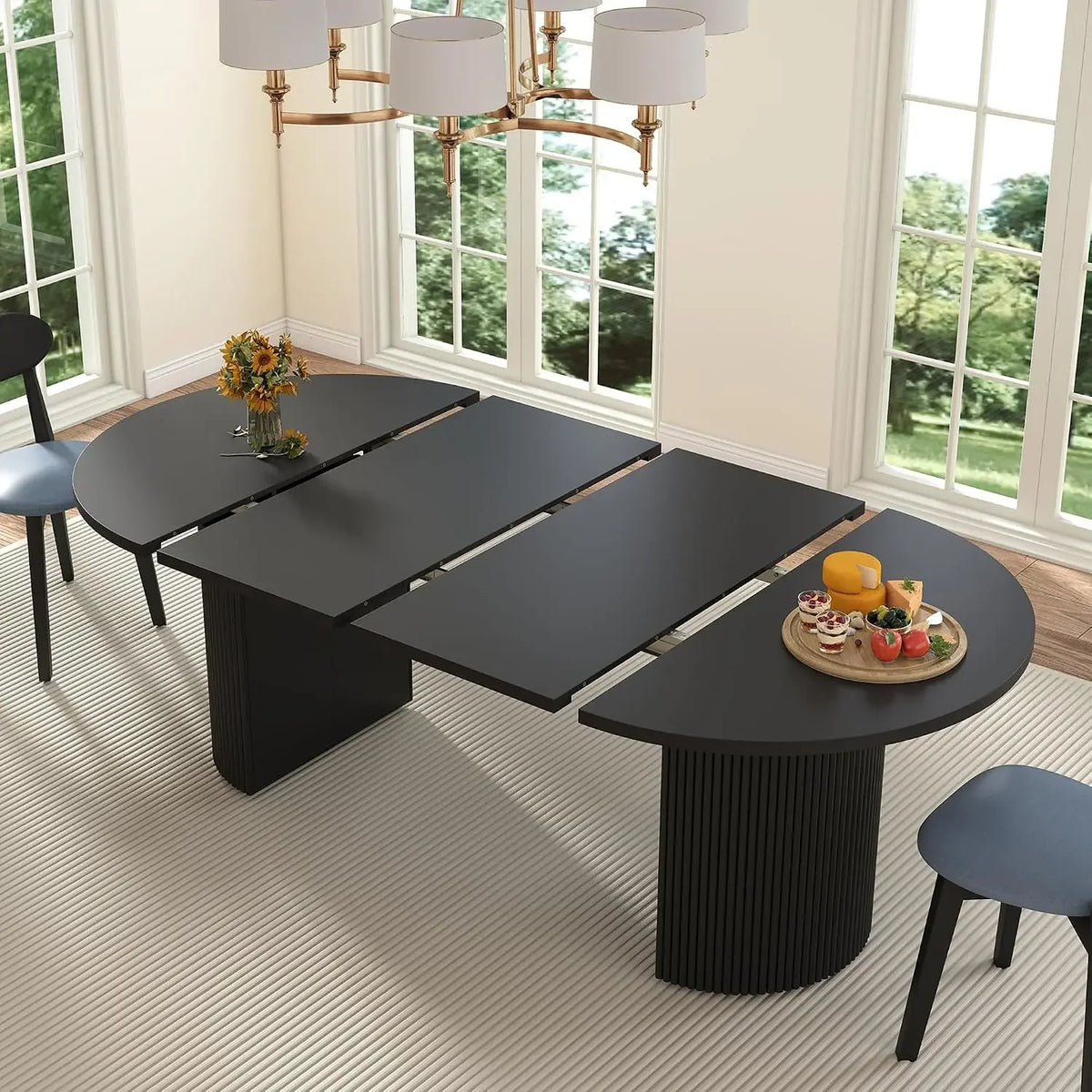 Extendable Dining Table With Fluted Base For Modern Farmhouse Interiors