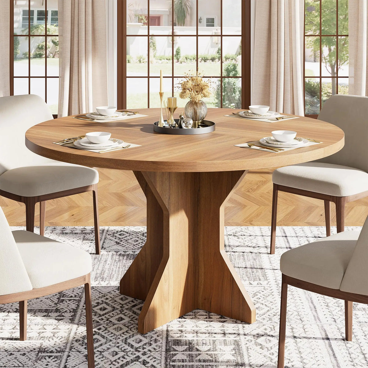 GarveeLife Round Pedestal Dining Table for Four to Six People