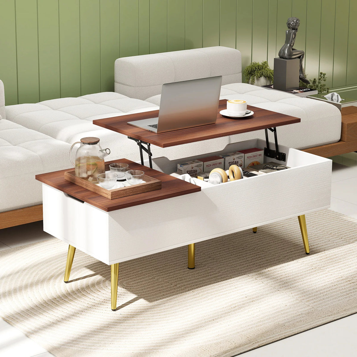 HOMASIS Lift Top Coffee Table With Split Top And Hidden Compartments