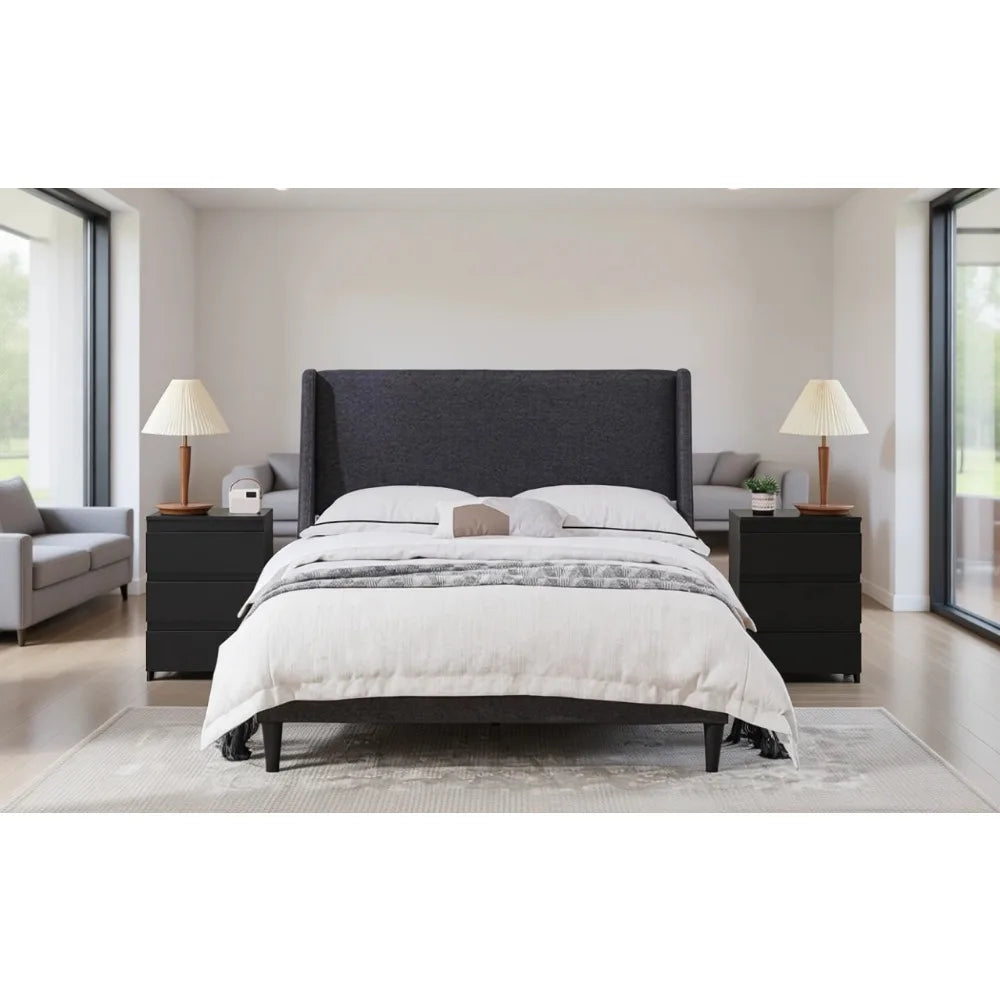 Set Of 2 Wooden Nightstands With 3 Drawers For Bedroom