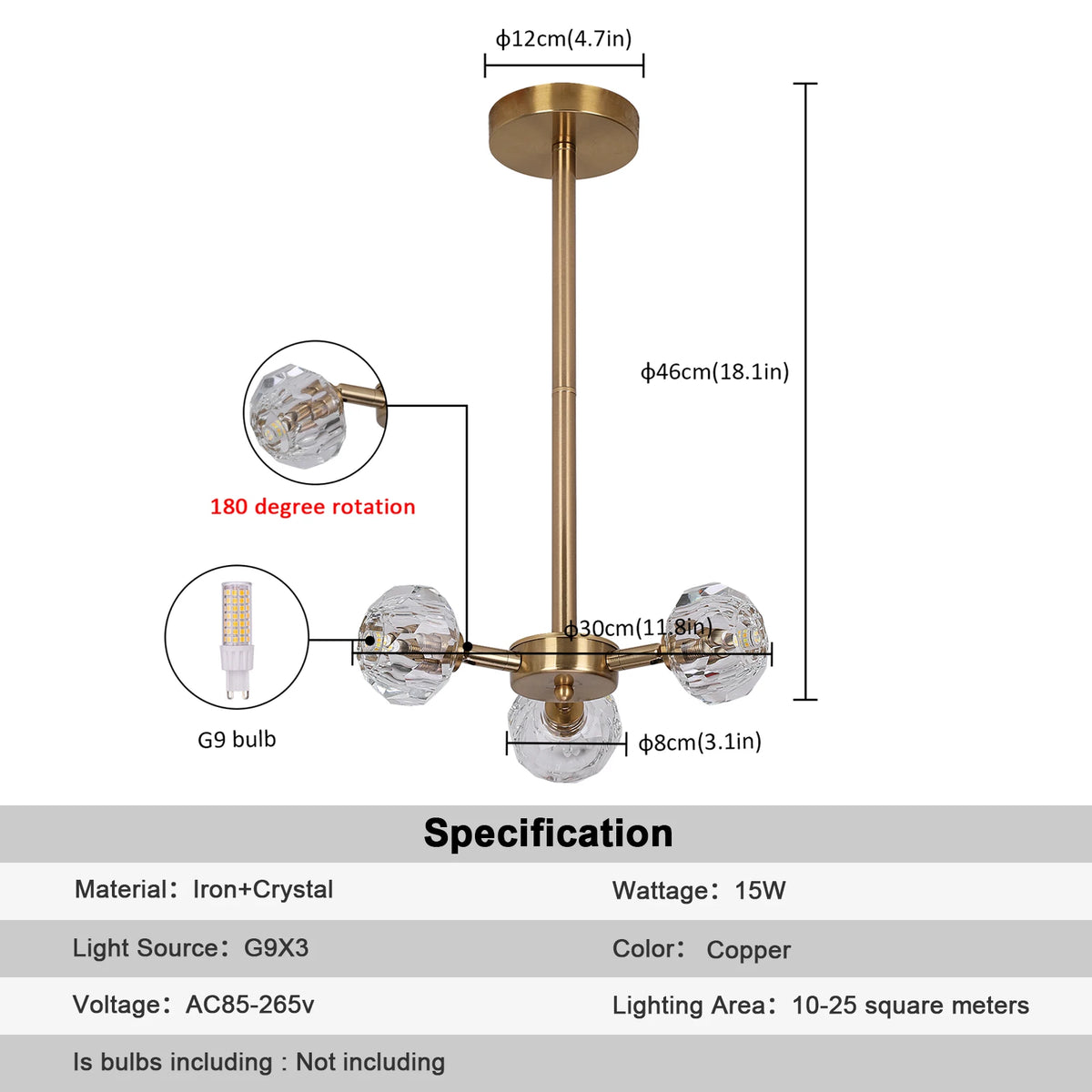 VETRULUS Modern LED Crystal Ball Pendant Light Chandelier
