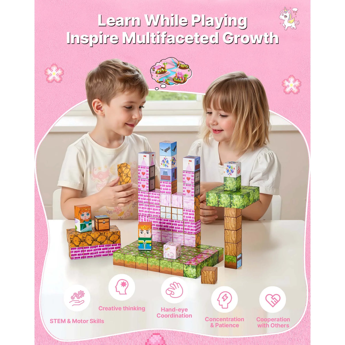 SucceBuy Magnetic Princess Castle Building Blocks STEM Learning Toy Set