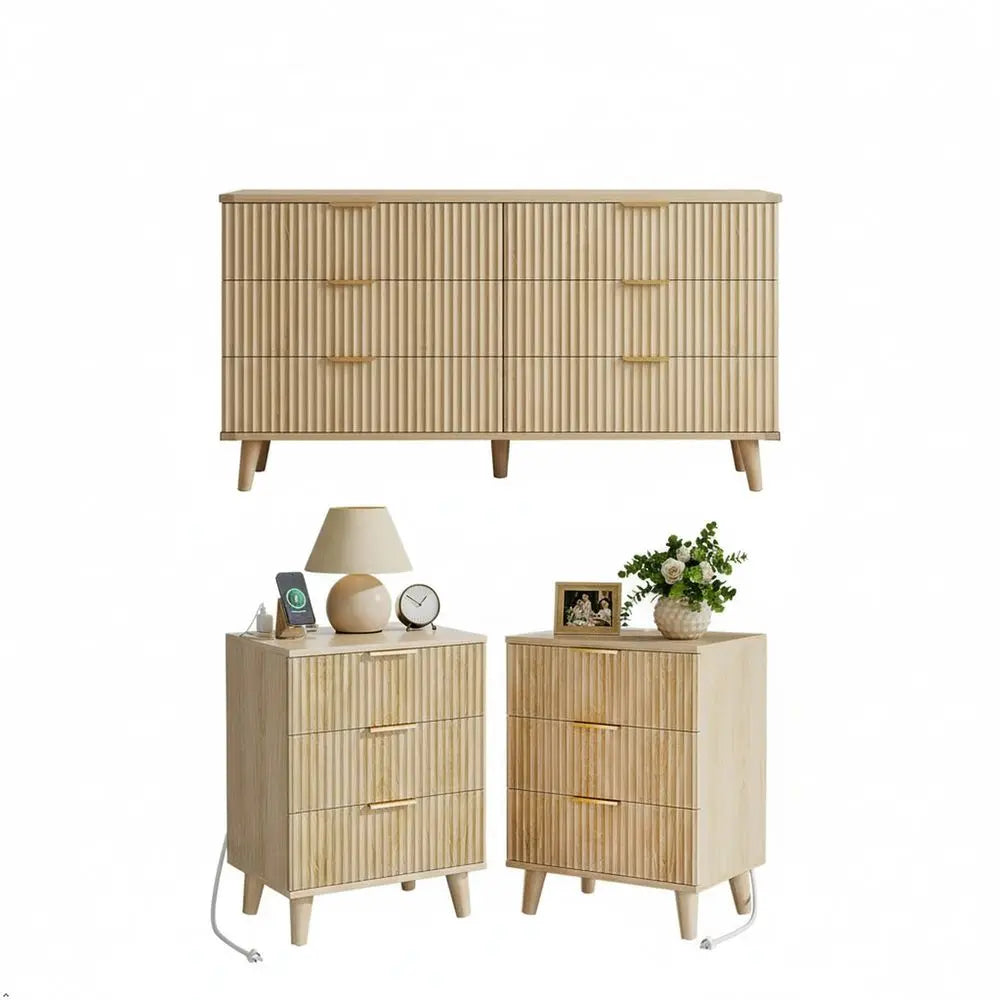 XMSJ Fluted Bedroom Furniture Set With Dresser And Nightstands