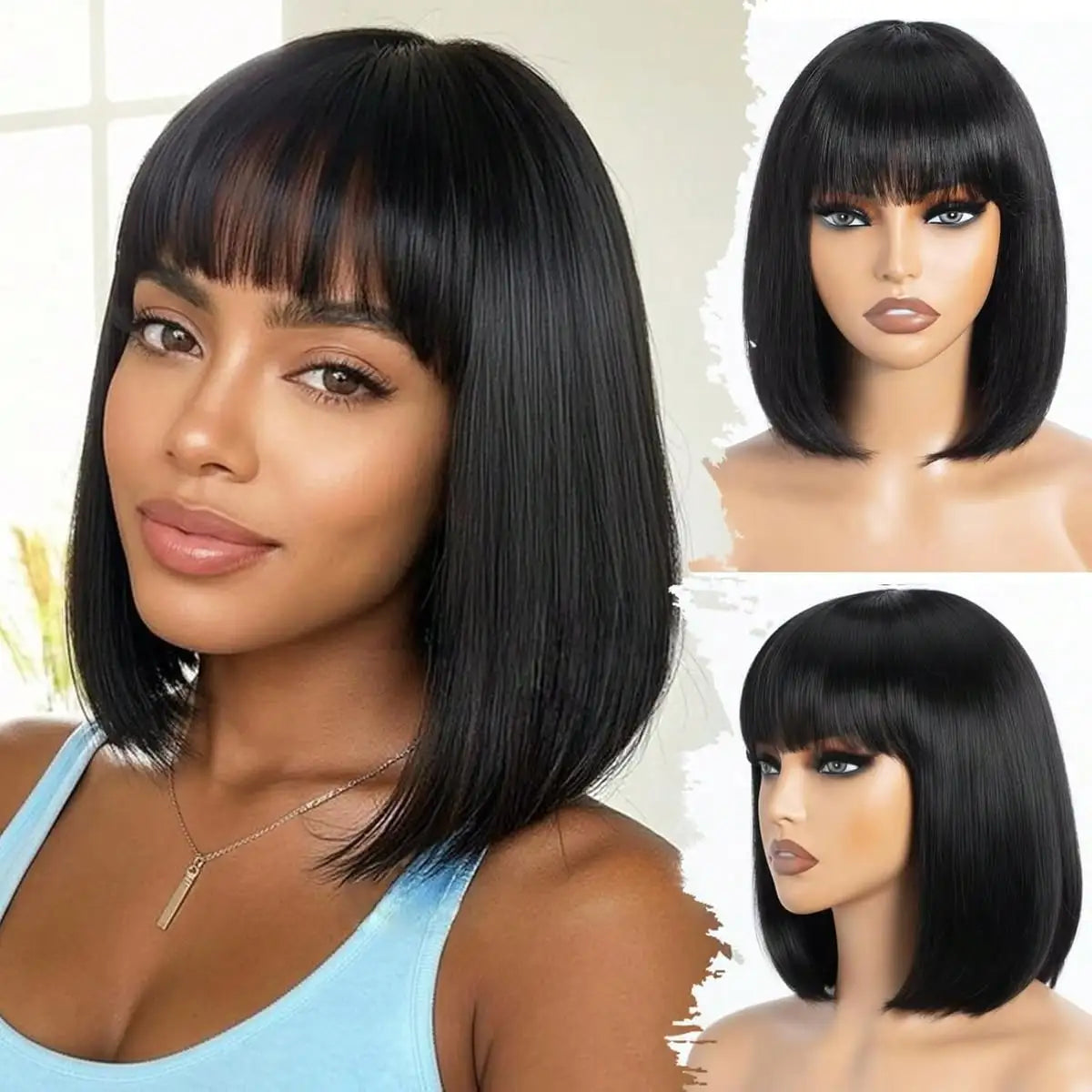 100% Virgin Human Hair Bob Wigs Straight 3x1 T Part HD Lace Closure Wig 1B Natural Black 8 to 16 Inch Glueless Wear and Go