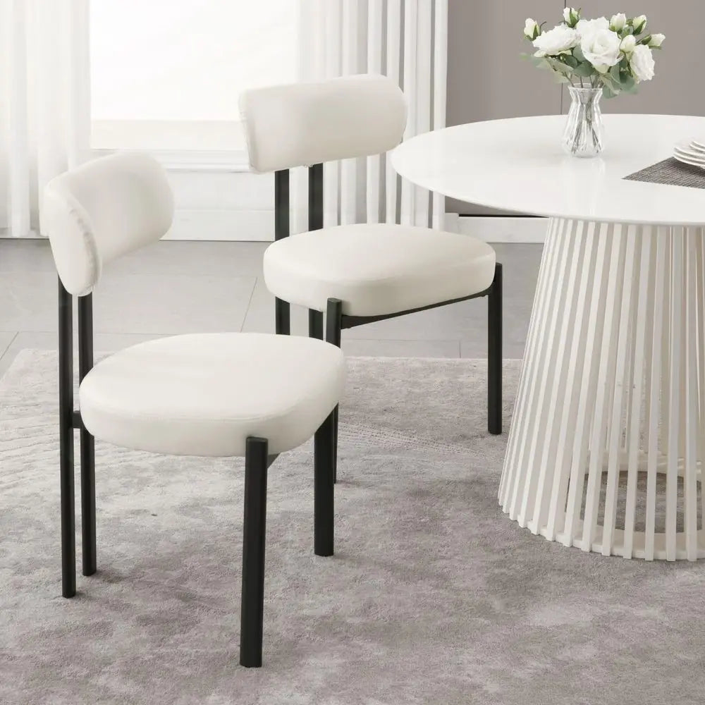 XMSJ Faux Leather Dining Chairs With Curved Backs And Metal Legs