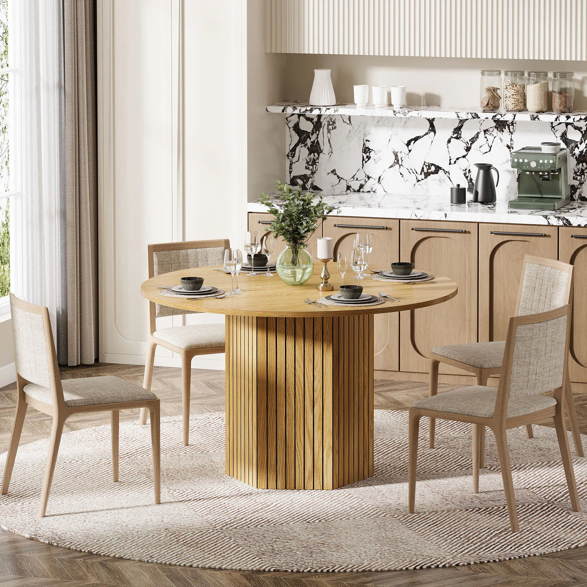 Tribesigns 47 Inch Round Wood Dining Table For Six