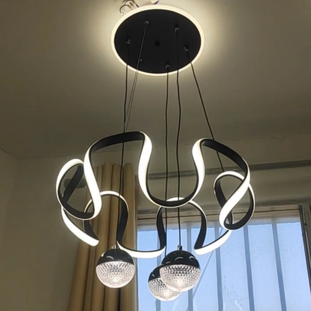 Modern LED Pendant Light With Wavy Ring And Remote Control