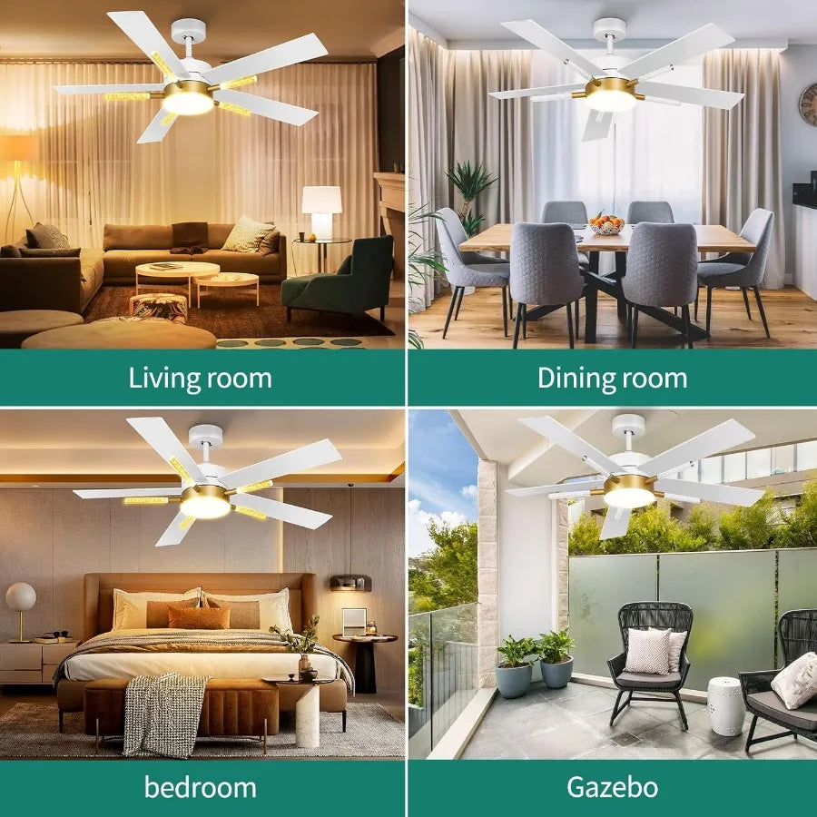 Modern 5-Blade Ceiling Fan Light With Crystal Rod Design Remote